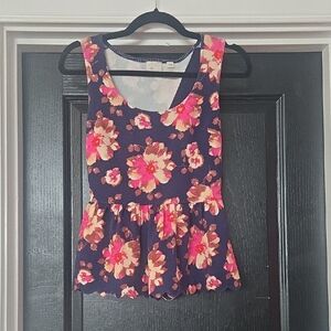 Anthropologie Postmark Floral Scalloped Hem Peplum Top Size XS